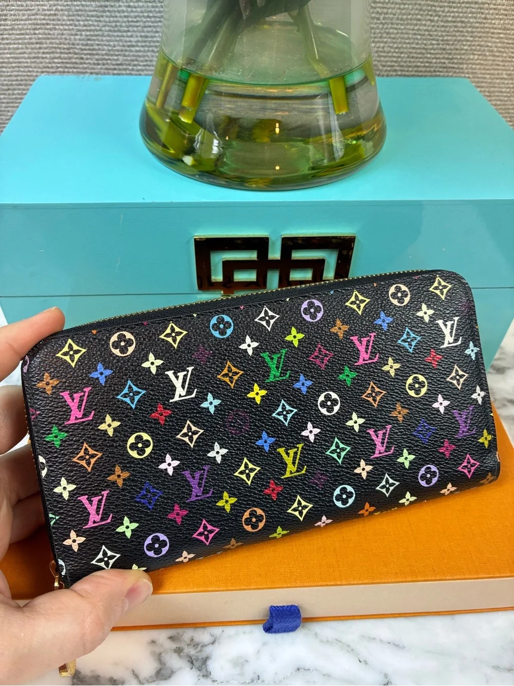 Louis Vuitton Black Multicolor Murakami Zip Around Wallet - Purple Interior 🔥